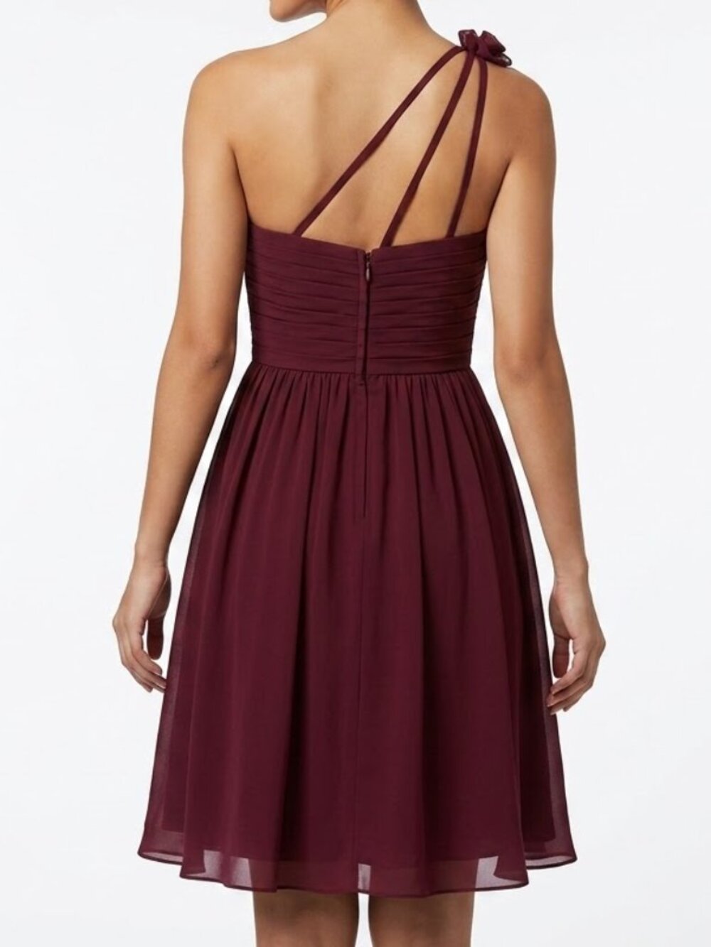 VINTAGE Romantigoth Burgundy Rosette Chiffon One Shoulder Asymmetric Dress 6 - Picture 2 of 15